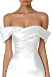 Off The Shoulder White Bodycon Satin Graduation Dress