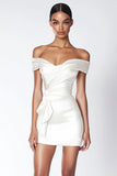 Off The Shoulder White Satin Bodycon Graduation Dress