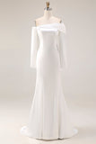White Mermaid Off The Shoulder Wedding Dress with Long Sleeves