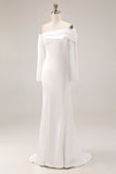 White Mermaid Off The Shoulder Wedding Dress with Long Sleeves