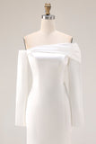 White Mermaid Off The Shoulder Wedding Dress with Long Sleeves