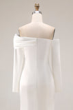 White Mermaid Off The Shoulder Wedding Dress with Long Sleeves