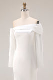 White Mermaid Off The Shoulder Wedding Dress with Long Sleeves