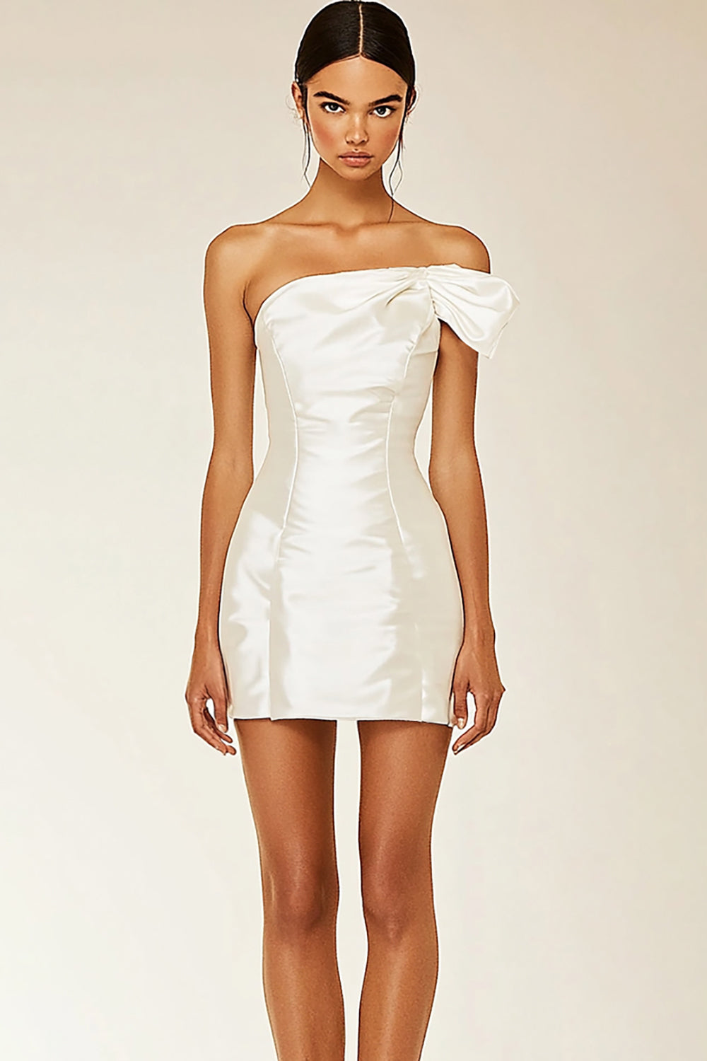 White Bodycon One Shoulder Satin Graduation Dress