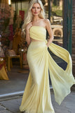 Daffodil Mermaid Strapless Ruched Prom Dress
