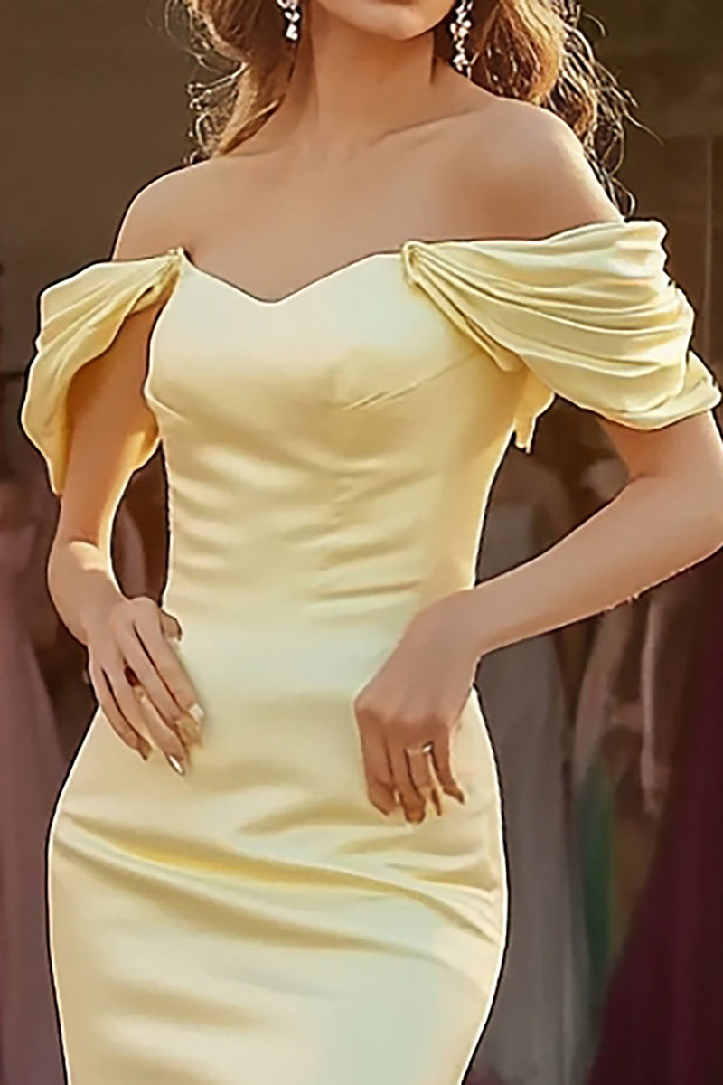 Load image into Gallery viewer, Daffodil Off The Shoulder Mermaid Satin Prom Dress