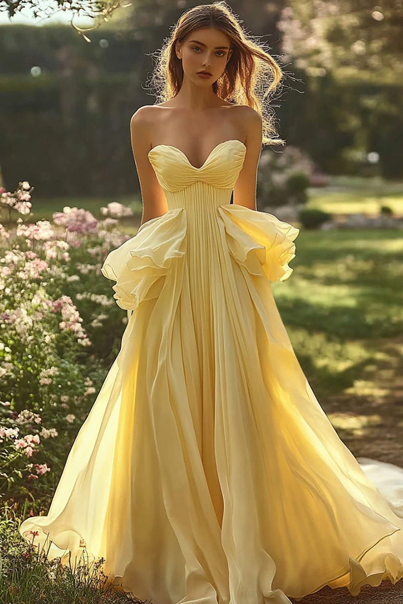 Load image into Gallery viewer, Daffodil Strapless A Line Ruffles Prom Dress