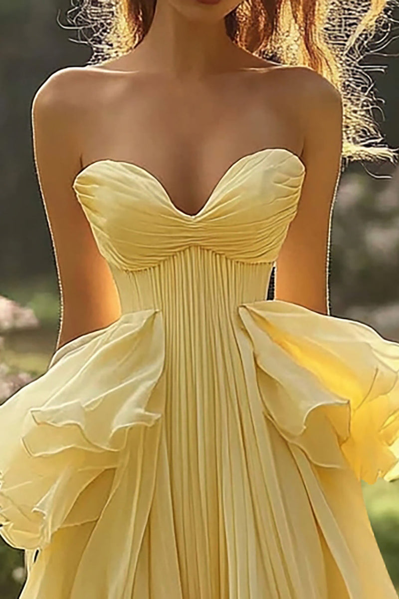 Load image into Gallery viewer, Daffodil Strapless A Line Ruffles Prom Dress
