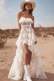 White Lace High-Low A Line Wedding Dress