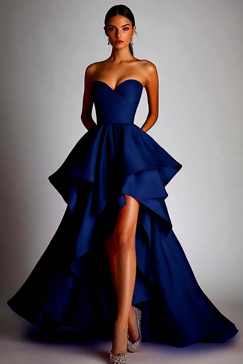 Sweetheart Black A Line Ruffle High Low Evening Dress Sweetheart Black A Line Ruffle High Low Evening Dress
