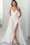 Stylish A Line Chiffon White Engagement Dress With Slit