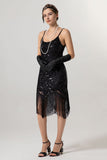 Black Golden Sheath Sequin 1920s Flapper Dress with Tassles