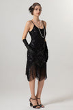 Black Golden Sheath Sequin 1920s Flapper Dress with Tassles
