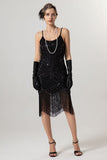 Black Golden Sheath Sequin 1920s Flapper Dress with Tassles
