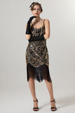 Black Golden Sheath Sequin 1920s Flapper Dress with Tassles