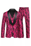 Jacquard Fuchsia 3 Pieces Shawl Lapel Men's Suits