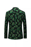 Dark Green Leaf Printed Notched Lapel Men's Blazer