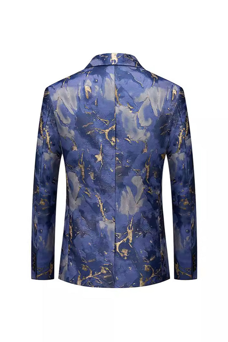 Load image into Gallery viewer, Blue Printed One Button Notched Lapel Fitted Men&#39;s Blazer