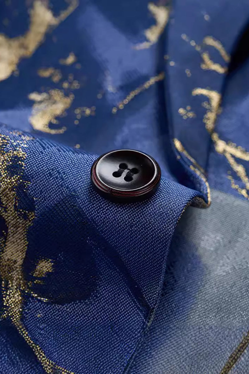 Load image into Gallery viewer, Blue Printed One Button Notched Lapel Fitted Men&#39;s Blazer