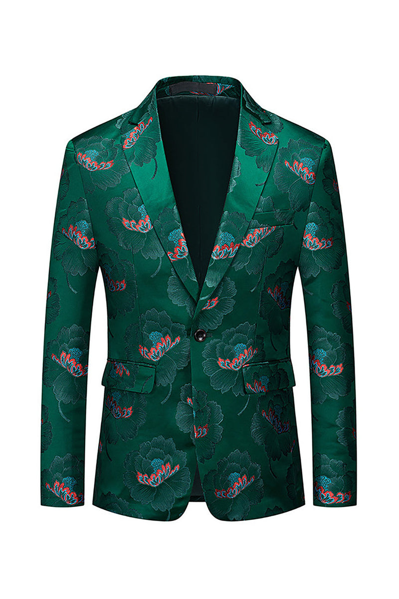 Load image into Gallery viewer, Floral Dark Green Notched Lapel One Button Men&#39;s Blazer