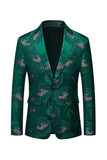 Floral Dark Green Notched Lapel One Button Men's Blazer