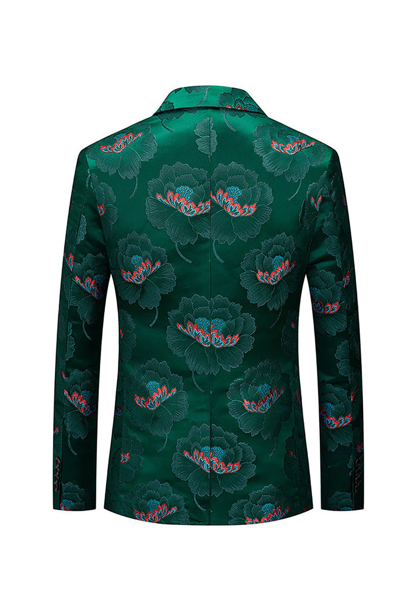 Load image into Gallery viewer, Floral Dark Green Notched Lapel One Button Men&#39;s Blazer