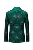 Floral Dark Green Notched Lapel One Button Men's Blazer