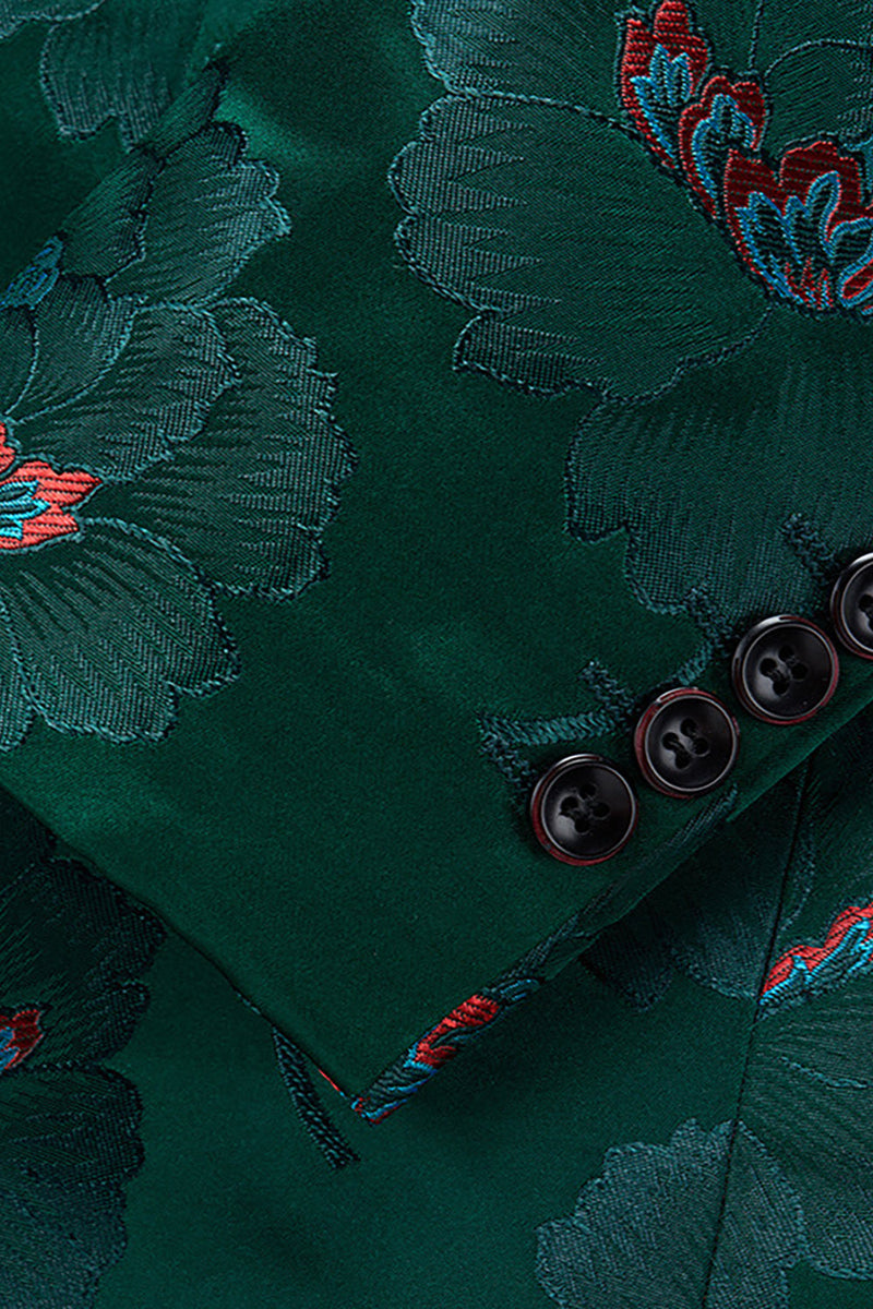Load image into Gallery viewer, Floral Dark Green Notched Lapel One Button Men&#39;s Blazer