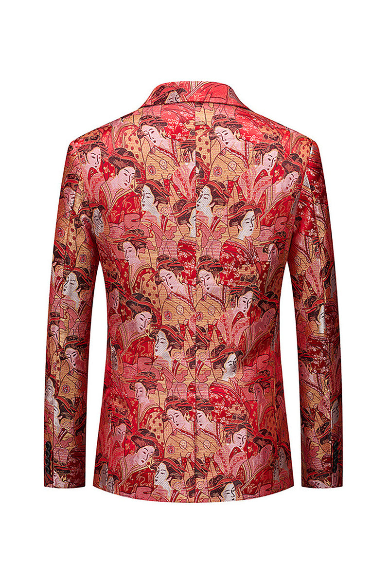 Load image into Gallery viewer, Red Floral One Button Fitted Notched Lapel Men&#39;s Blazer