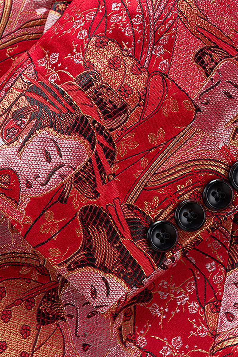 Load image into Gallery viewer, Red Floral One Button Fitted Notched Lapel Men&#39;s Blazer