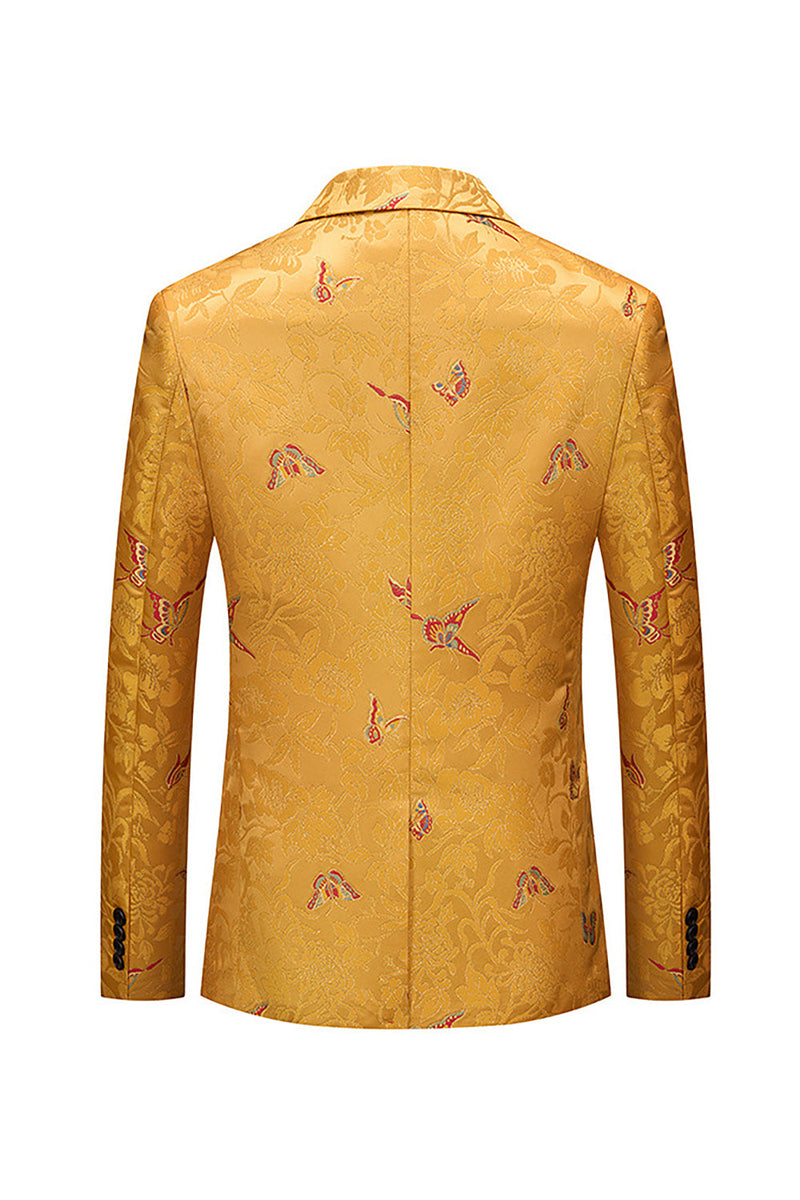Load image into Gallery viewer, Yellow Notched Lapel Floral One Button Men&#39;s Blazer