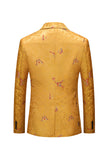 Yellow Notched Lapel Floral One Button Men's Blazer