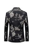 Black Peaked Lapel Floral Men's Blazer