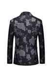 Black Floral Peak Lapel One Button Men's Blazer