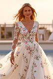 White A Line Wedding Dress with Appliques