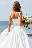 White Square Neck A Line Sleeveless Boho Maxi Wedding Dress
