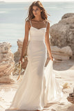 White Mermaid Boho Sweep Train Elegant Wedding Dress