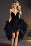High Low Tulle Black Strapless Graduation Dress