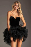 Black Tulle A Line Strapless Graduation Dress
