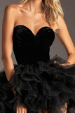 Black Tulle A Line Strapless Graduation Dress