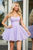 Lilac A Line Strapless Mini Graduation Dress