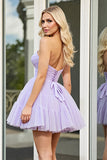 Lilac A Line Strapless Mini Graduation Dress