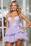 Lilac Corset A Line Appliqued Graduation Dress With Removable Bow