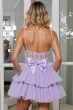 Lilac Corset A Line Appliqued Graduation Dress With Removable Bow
