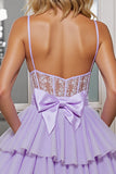 Lilac Corset A Line Appliqued Graduation Dress With Removable Bow