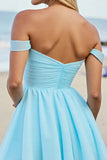 Off The Shoulder Light Blue A Line Graduation Dress