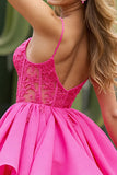 Fuchsia A Line Appliqued Mini Graduation Dress