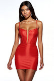 Orange Spaghetti Straps Bodycon Mini Graduation Dress