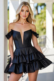 Black Tiered Corset Short Graduation Dress with Ruffles
