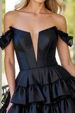 Black Tiered Corset Short Graduation Dress with Ruffles